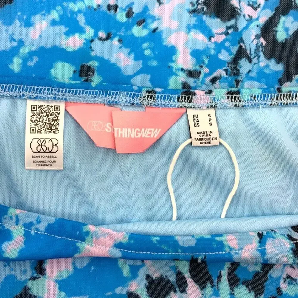 Something New Serena Mesh Miniskirt Malibu Blue Aop Violeta Size Small NWOT $49
